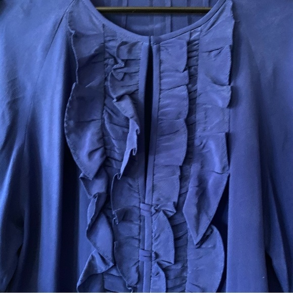 Nanette Lepore 100% Silk Blue Ruffle Short Sleeve Dynasty Blouse Size 0 - Picture 5 of 11